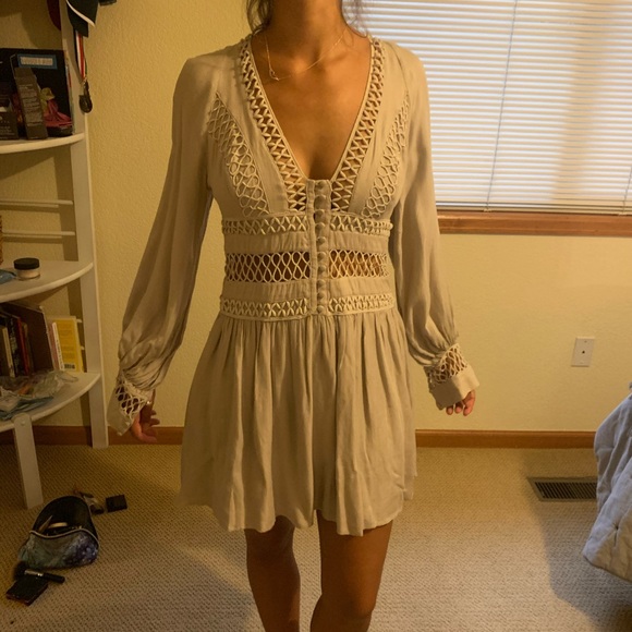 FREE PEOPLE grey detailed long sleeve DRESS - Picture 3 of 6